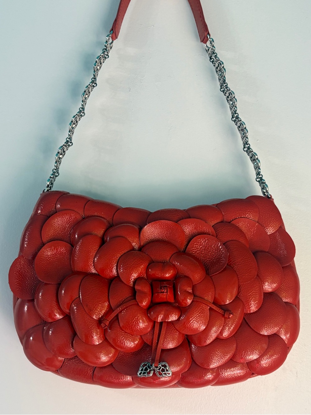 Brighton Roselie Flower Red Orange Leather Shoulder Bag 2009 EUC